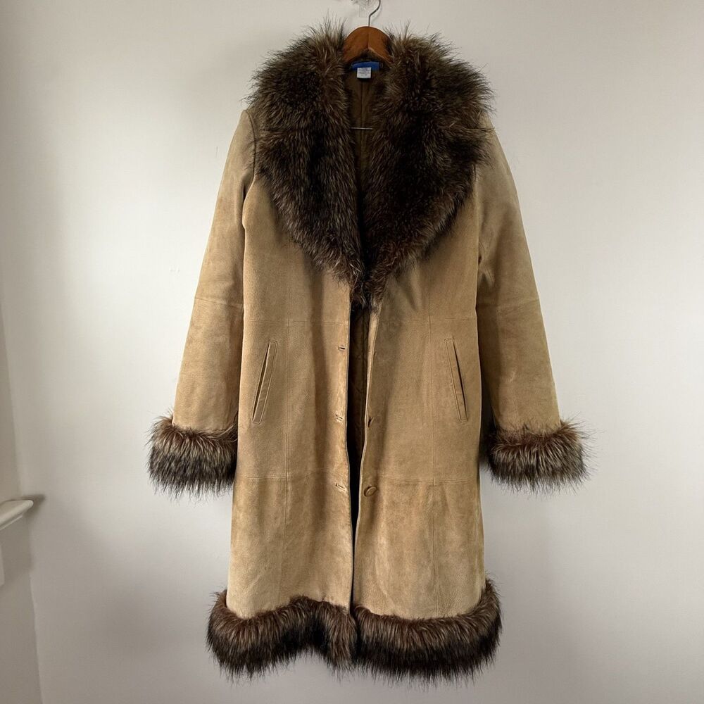 Vintage Y2K Delia's Penny Lane Suede Leather Faux Fur Winter Coat